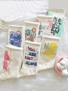 5双男女通用时尚图案袜子 - 字母印花休闲棉质船袜 - 彩色 - 查看 3