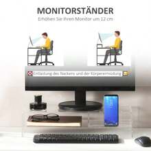 Monitor Stand With Keyboard Compartment, Transparent, For Monitors Up To 24 Inches, 2 Tiers, Acrylic, 50.8 X 19 X 12 Cm - Transparent - View 3