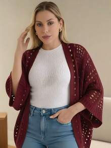 Set Of 2 Women's Cardigan Blouses, Knitted Cape, Openwork Knit, Autumn - 綠色/粉紅色 - 查看 9
