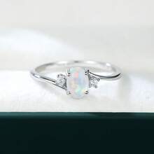 1 Peça Anel de Prata 925 com Opala Branca Oval e Detalhes de Diamante nas Laterais, Elegante e Refinado, Adequado para Noivado, Casamento, Aniversário, Dia dos Namorados, Uso Diário - Multicolorido - Visão 10