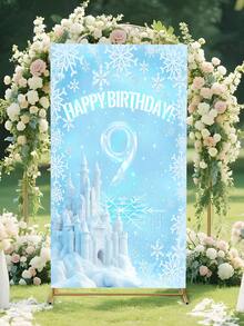 Banner phông nền tiệc sinh nhật chủ đề Frozen bằng polyester, in hình lâu đài, phù hợp cho sinh nhật lần thứ nhất, trang trí nhà cửa cho tiệc sinh nhật. - Màu xanh nhạt - Xem 6