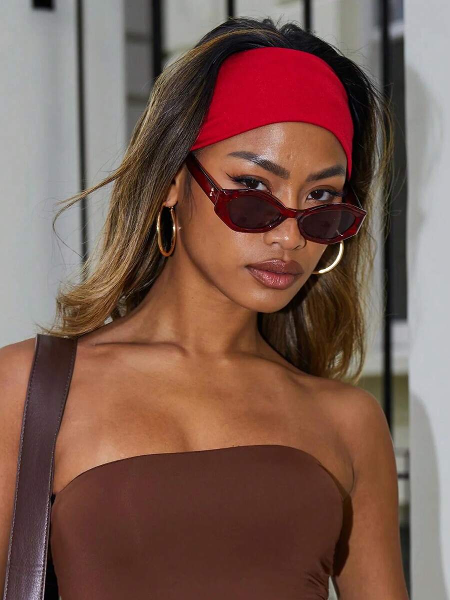 1条红色波西米亚风运动瑜伽头带，吸湿排汗弹力柔软头带，男女通用，适合跑步、健身等场合，时尚发带，优雅头巾，夏季度假波西米亚风配饰 - 紅色 - 查看 1