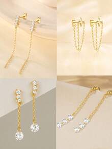 1件S925纯银不对称几何立方氧化锆耳环，女士耳环 - 單隻耳環 - 查看 6