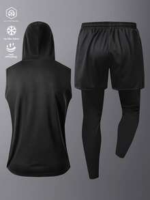 Bộ đồ thể thao nam dáng rộng thoải mái gồm áo ba lỗ và quần dài, thích hợp cho mùa hè. - màu đen - Xem 2