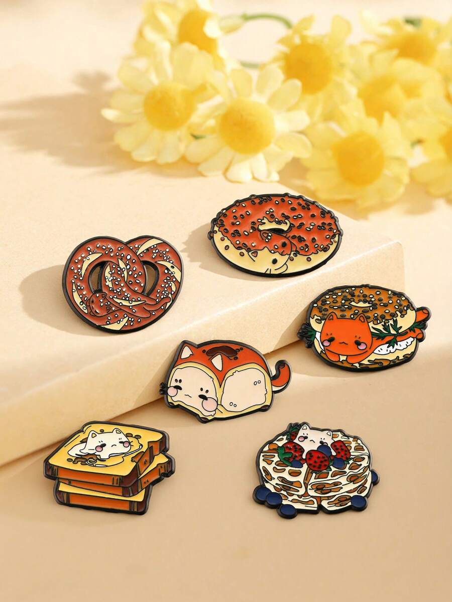 1/6 chiếc ghim cài áo hình động vật hoạt hình dễ thương, ghim kim loại tinh tế dùng để trang trí quần áo, túi xách. - Nhiều màu - Xem 1