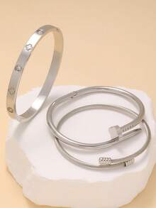 3件套简约时尚不锈钢扭纹手镯，百搭 - 銀色2 - 查看 3