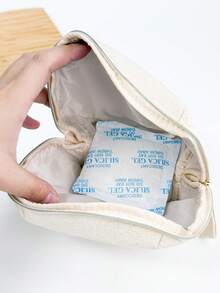 White & Blue Makeup Bag With Lettering/Men's Dark Blue Makeup Bag With Wave Pattern - Beige Toiletry Bag - View 8