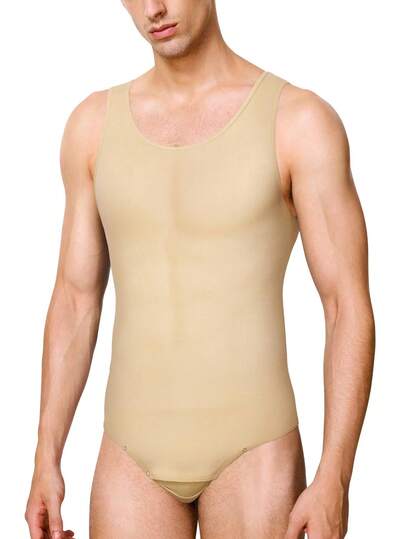男士圆领无袖连体衣，开裆设计，舒适弹力面料，方便日常穿着。