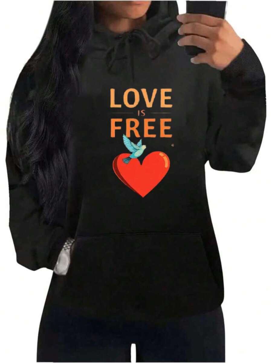 Loveisfree Print Hoodie - Long Sleeve, Knit Fabric, Relaxed Fit, Full Size, Fashionable Graphic Print, Perfect For Casual Outings And Daily Wear, Black White Red Grey Navy,Fall Hoodies,Men's Fall Clothes,Street Wear,Halloween,Mens Hoodies,Y2k Clothes,Jesus Hoodie,Thanksgiving Day,Nightmare Before Christmas,Christmas - 黑色 - 查看 1