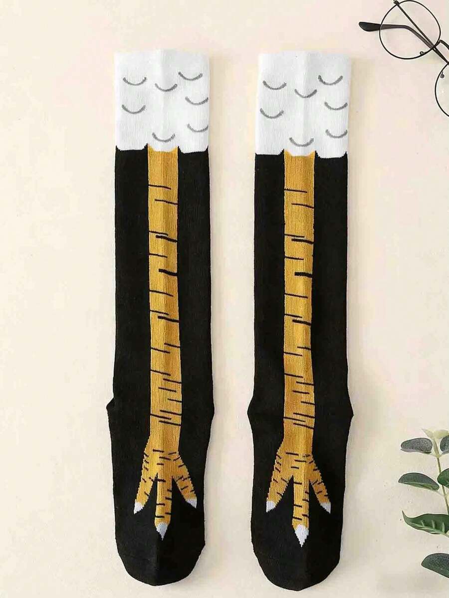 1 Pair Men's Funny Chicken Feet Printed Crew Socks - Multicolor - View 1