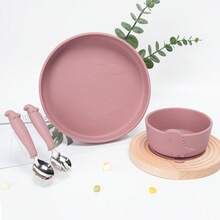 Bộ 4 bát ăn dặm bằng silicon cho trẻ em, họa tiết khủng long, thìa thép không gỉ 304 và đĩa silicon có đế hút, phù hợp cho trẻ sơ sinh và gia đình, chịu nhiệt, dễ vệ sinh, dùng được trong lò vi sóng và máy rửa chén. - Nhiều màu - Xem 6