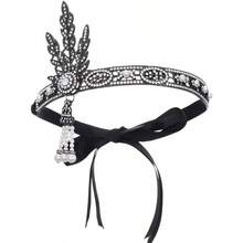 GORTIN- Diadema estilo Flapper de los años 20 tocado con hojas pedreria borlas de perlas tocado estilo coctelConveniente y duradero,Los favoritos de los niños - Negro - Ver 2