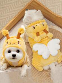 可爱宠物新款秋冬轻便保暖服，蜜蜂主题设计，时尚按扣，适合遛狗穿着，狗狗保暖撞色设计，适合所有犬种和猫咪，遛狗外套，幼犬必备，遛狗和远足必备。 - 黃色 - 查看 2