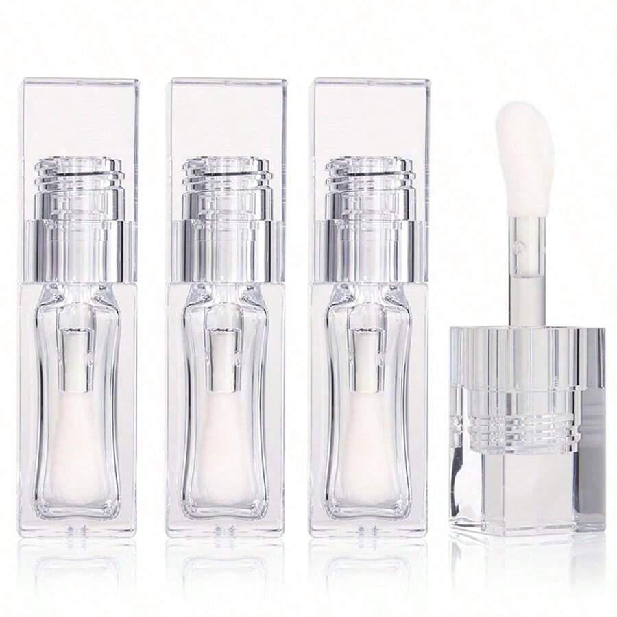 1/5pcs Full Transparent Lip Gloss Tubes Empty Refillable Lipstick Bottles With Big Wand White Lip Plumper Bottles Packaging - Clear - View 1