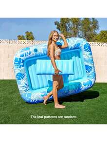 SLOOSH 充气日光浴泳池躺椅浮床，85 英寸 X 57 英寸超大成人泳池浮床，带枕头，四合一日光浴浴缸浮筏，日光浴床躺椅，适用于水上充气球坑，XL-金白色 - 彩色 - 查看 8