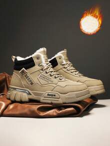 Neue Herren Winter Sport Schnürstiefel mit Plüschfutter rutschfest und warm, thermisch gefütterte High-Top Lässig Schuhe, Winterschuhe, Stiefel, Schnürstiefeletten mit rundem Zehenbereich - Khaki - Übersicht 13