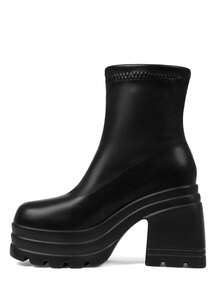 Women's Y2K Goth Platform Ankle Boots Fashion Chunky High Heels Pull On Round Toe Party Street Cosplay Boots Woman - 黑色PU - 查看 5