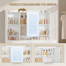 HEXCELEN Vanity Table With Lighting, Vanity Table With Large LED Mirror, Vanity Table With Adjustable Brightness, 7 Drawers, 4 Shelves, Storage Space Behind The Mirror, White - 查看 5