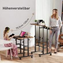 Height-Adjustable Kitchen Desk With Shelf And Wheels, Rustic Brown Computer Desk, 60 X 60 X 70.5-120 Cm - Rust Brown - View 3