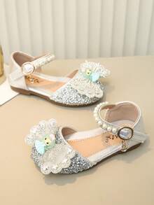 1 Pair Girls' Princess Bow Rhinestone Teddy Bear Cute Sandals, Casual Versatile Flat Slide Sandals, Suitable For Toddler, Little, Big Kids, Spring/Summer/Autumn - Silver - View 4