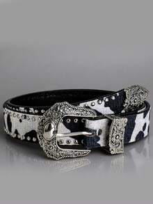 1条奶牛纹铆钉西部风格皮带，男女通用，复古休闲百搭，适合年轻人，Y2K风格，可搭配牛仔裤，适合日常穿着、派对、节日和送礼。 - A - 查看 4