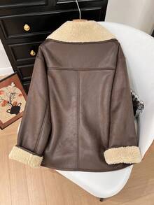 GMFP Women's Fall/Winter Casual Elegant Oversized Fashionable Marbled Collar Warm Winter Detachable Collar Faux Leather Jacket Outerwear Women's Winter Coat New Year/Valentine's Day - Brown - View 3
