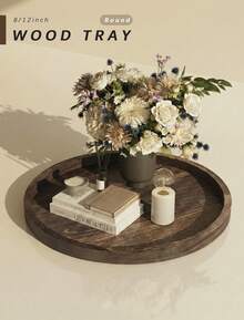 Round Tray Wood Serving Platter, Vintage 12/8 Inch Round Dessert Plate Multipurpose Candle Holder Tray Decorative Tray For Farmhouse Table Centerpiece Christmas Home Decor (Coffee) - màu đen - Xem 1
