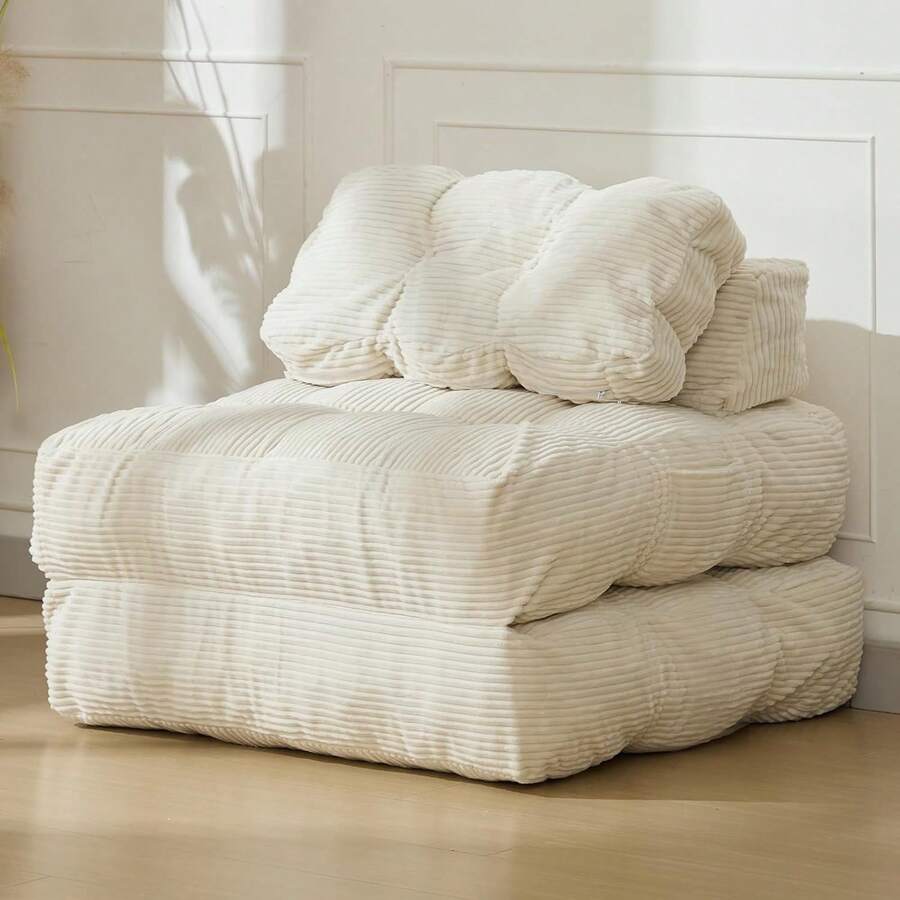 Folding Sofa Bed, Convertible Sleeper Chair With Pillow Foldable Matress With Back Support, Portable Fold Out Chair Bed Comfy Floor Sofa Lounge For Living Room Bedroom - 米色 - 查看 1