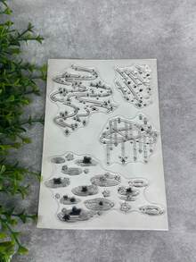 1枚透明橡胶印章 复古透明卡片星雨图案 DIY剪贴簿照片杂志相册装饰印章 - 黑色 - 查看 3