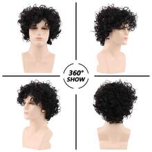 Lockige kurze Perücken, geschichtete Perücke, flauschig mit Pony, Halloween Party Kostüm Haare, synthetische Perücken für Männer