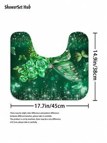 1/3/4pcs Emerald Rose & Diamond Butterfly Shower Curtain Bathroom Sets, Opulent Glitter Floral Pattern Waterproof And Wear-Resistant Accessories,With 12 Hooks - Includes Toilet Seat Cover, Bath Mats, And Rugs - Plastic Fabric - Washable,Mildew-Resistant - Perfect For Holiday Decor,Home/Bedroom/House/Western/Spring Decor, - Multicolor - View 10