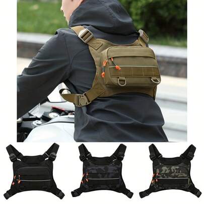 Mochila de motocicleta y pecho para hombres - Bolsa de entrenamiento para gimnasio al aire libre con cremallera resistente, con almacenamiento para equipo de pesca, mochila ligera y sin manos para motociclismo, compatible con señuelos, mosca de pesca y pequeños