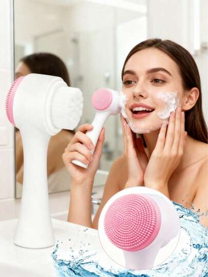 1个二合一洁面刷，柔软硅胶洁面刷，软毛洁面刷，双面洁面工具，面部去角质毛孔深层清洁刷，双面手动按摩深层清洁毛孔洁面刷，用于按摩、护肤卸妆、美容护肤工具、洁面工具、个人护理清洁工具、浴室小工具