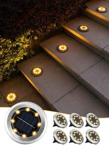 2pcs/4pcs Solar Powered LED Ground Lights - 8 LED White/Warm Light, Portable, Stainless Steel Housing, Solar Rechargeable, Ideal For Garden, Lawn, Driveway, Pathway, Deck, Solar Landscape Lighting - Multicolor - View 1