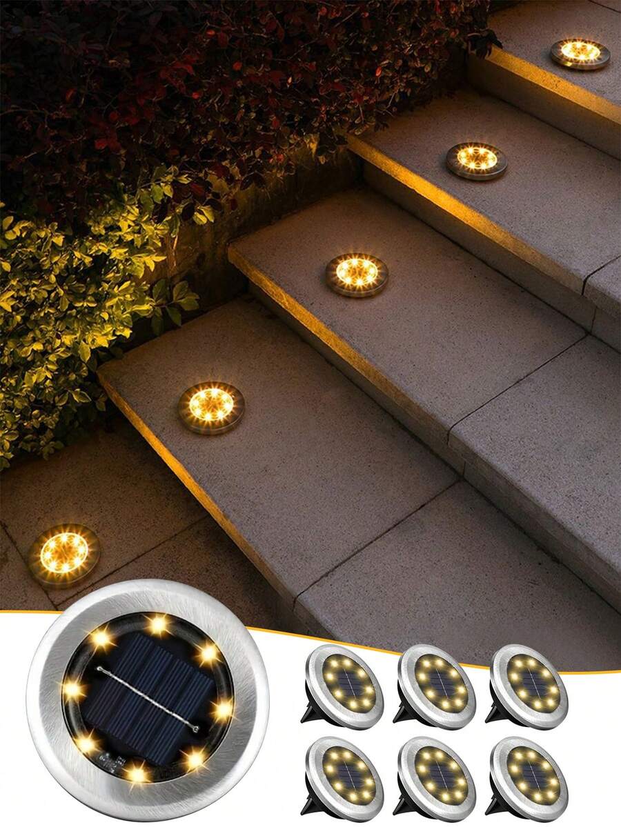2pcs/4pcs Solar Powered LED Ground Lights - 8 LED White/Warm Light, Portable, Stainless Steel Housing, Solar Rechargeable, Ideal For Garden, Lawn, Driveway, Pathway, Deck, Solar Landscape Lighting - Multicolor - View 1
