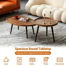 Techigher 2 PCS Small Coffee Table Set, Nesting Coffee Table Set Of 2, Wood Center Table, Mid Century Modern Coffee Tables For Living Room, Small Spaces - Light Walnut Color - View 4