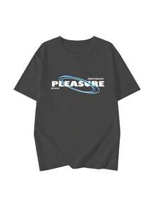 Women's Loose Crew Neck Short Sleeve T-Shirt, New Summer Letter Print Fashion Casual Versatile Top - Dark Grey - View 3