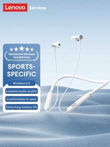 Lenovo Y111 Neckband Bluetooth Earphones, Sports Running Sweat-Proof, Long Battery Life, HIFI Sound Quality, Low Latency, Gaming, Clear Hands-Free Calls With Microphone, Passive Noise Cancellation, Wireless Earbuds Compatible With Smartphones & Computers - 白色 - 查看 1