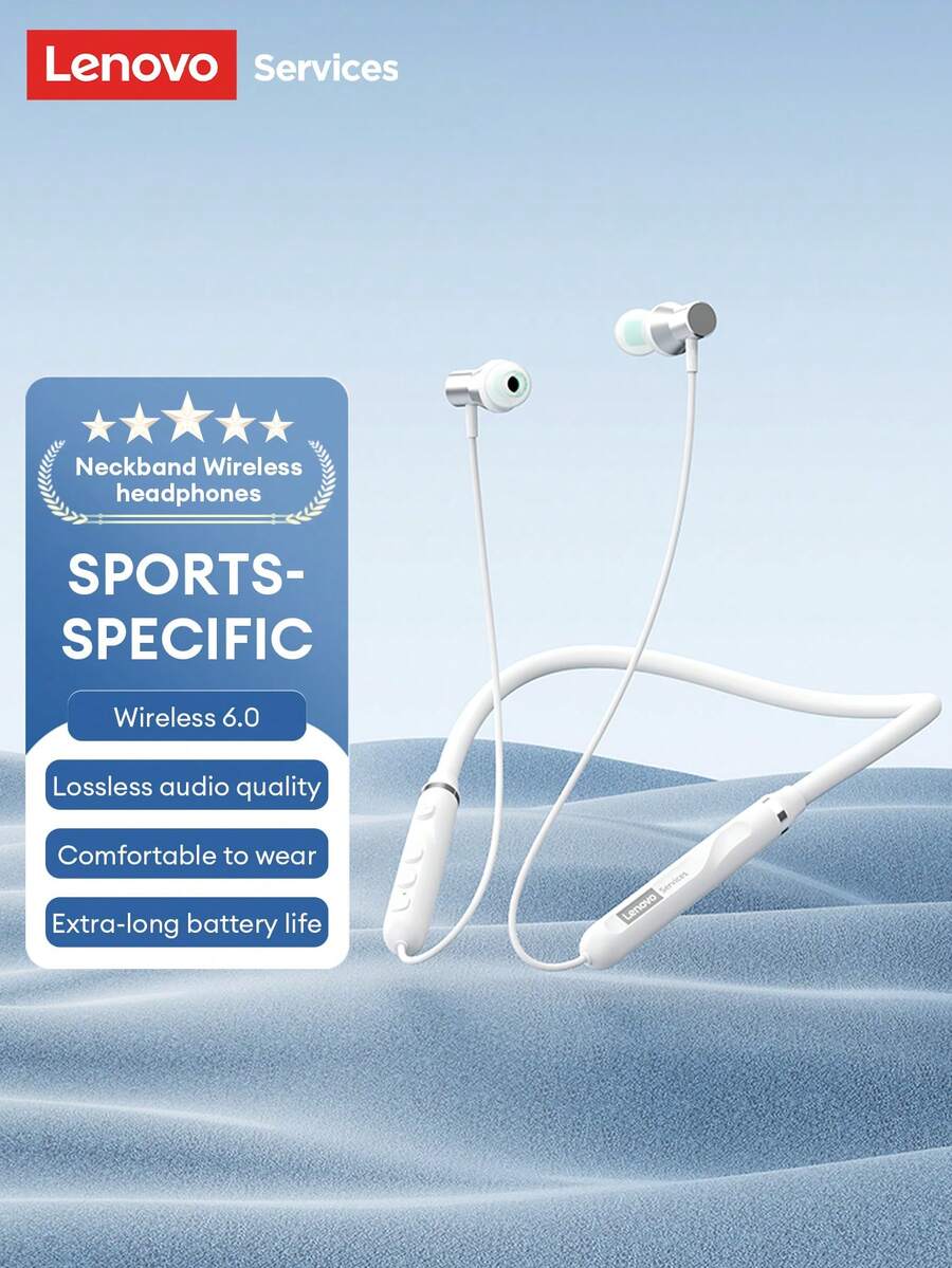 Lenovo Y111 Neckband Bluetooth Earphones, Sports Running Sweat-Proof, Long Battery Life, HIFI Sound Quality, Low Latency, Gaming, Clear Hands-Free Calls With Microphone, Passive Noise Cancellation, Wireless Earbuds Compatible With Smartphones & Computers - 白色 - 查看 1