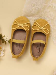 1 Pair Girls' Bow Knot Comfortable Soft Sole Slip-On Flat Cute Shoes Suitable For Spring And Summer - Yellow - View 4
