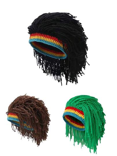 1 pieza Gorro de punto con rastas divertido, gorro de fiesta unisex de hip hop, gorro de peluca de punto personalizado y único, adecuado para fiestas y uso diario en invierno para hombres