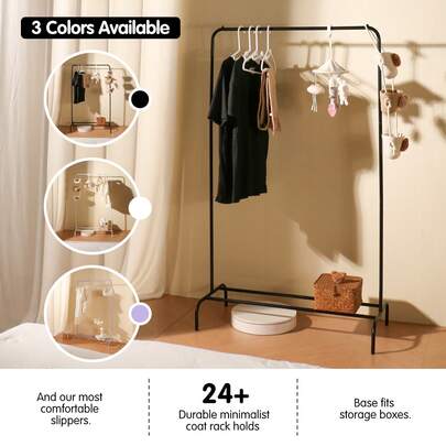 1個 高級アイアンガーメントラック - 縦型ダブルバー フリースタンディング、タオルラックとしても使用可能、多機能コートラック、収納棚、独立型ワードローブ収納ラック、大容量 24点以上の衣類を掛けられる、安定して省スペースのホーム/寝室/バルコニー用、モダンミニマルデザイン