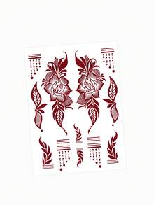 1 ark brun henna-tatueringsdekal, vattentät blomsterfalsk tatuering för hand, blommig tillfällig tatuering för kvinnor, festdekor med mehndi-design, kroppsdekal - Bourgogne - Visa 5