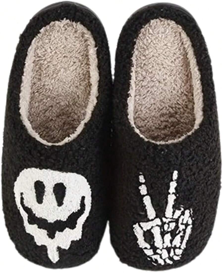 Pantuflas de calabaza de peluche acogedor de Halloween, diseño esponjoso antideslizante - Combinación F - Ver 1