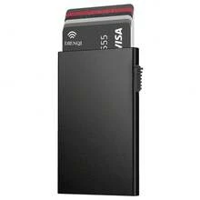 Anti-Theft ID Minimalist Card Holder Aluum Metal Wallets Pocket Case Bank Women Men Cardholder Box Card Holder Wallet Business Card Holder Credit Card Holder For Men Mini Wallet Card Wallet Rfid Wallet - Black - View 9