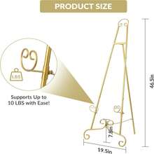 46.5" Gold Easel Stand For Wedding Signs, Adjustable Welcome Sign Stand With Chain Support, Heavy Duty Metal Floor Easels For Art, Posters, Paintings, Pictures, Floor Décor  Adjustable Sign Holder Stand, 3-Level Height & Angle Metal Easel For Wedding Welcome Sign, Photo Frame Display, Heavy Duty With Non-Slip Base For Indoor/Outdoor Events, Art Exhibition, Cafe Promotion - 金色 - 查看 7