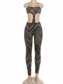 New Fashion Women's Polka Dot Print Sexy Backless Bodysuit - Black - View 8