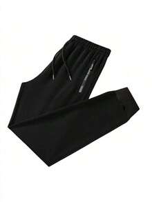 男士速干运动跑步裤，带拉链口袋、弹性抽绳腰带和修身裤脚 - 黑色 - 查看 2