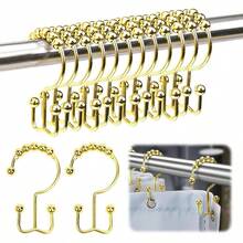 Ganchos para cortina de ducha, 12 ganchos de ducha para cortina de ducha, ganchos duraderos de acero inoxidable para cortina de ducha de bao, anillos de ducha para barra de cortina de ducha dorado - Dorado - Ver 2