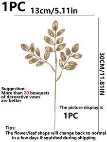 1/3/6pcs Gold Artificial Leaf Sticks Fake Plants Golden Plastic Leaf Fake Rose Leaves Faux Plant Bushes Artificial Plants For Indoor Outdoor Home Hotel Party Wedding Decoration Table Centerpieces DIY Crafts - Gold - View 4